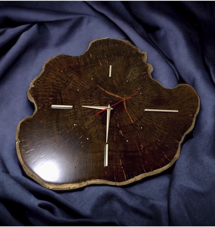 Годинник настінний 'Natural' із натурального дерева та епоксидної смоли, 45см*18мм. (CN-04) thumbnail popup