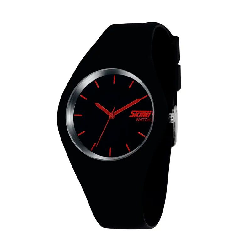 Годинник Skmei 9068 rubber чорний з червоним жіночий класичний (9068 black red) thumbnail popup