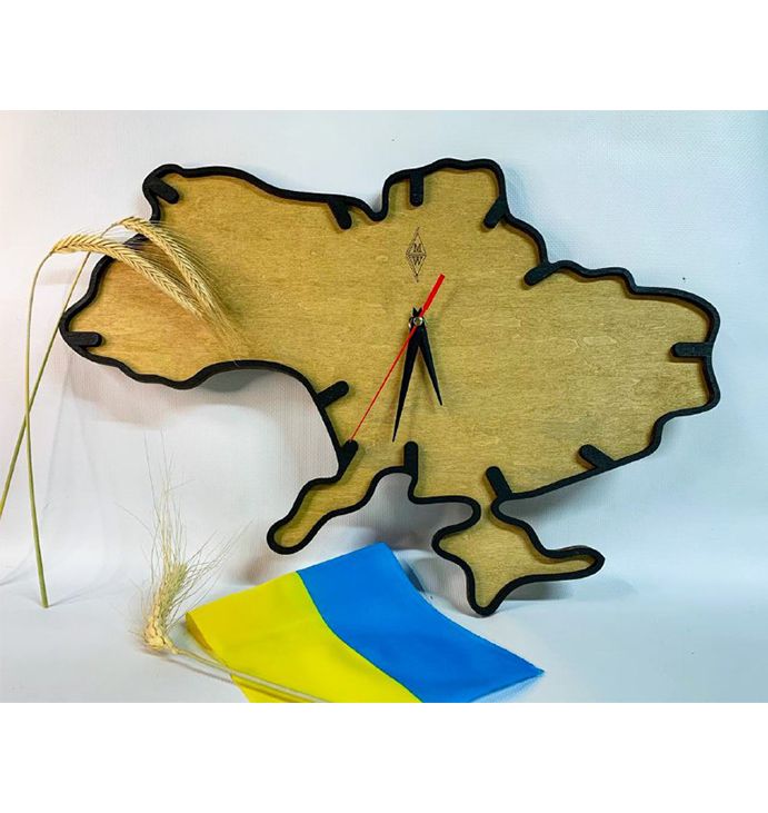 Годинник у вигляді карти України A clock in the form of a map of Ukraine, 45х30 см. thumbnail popup