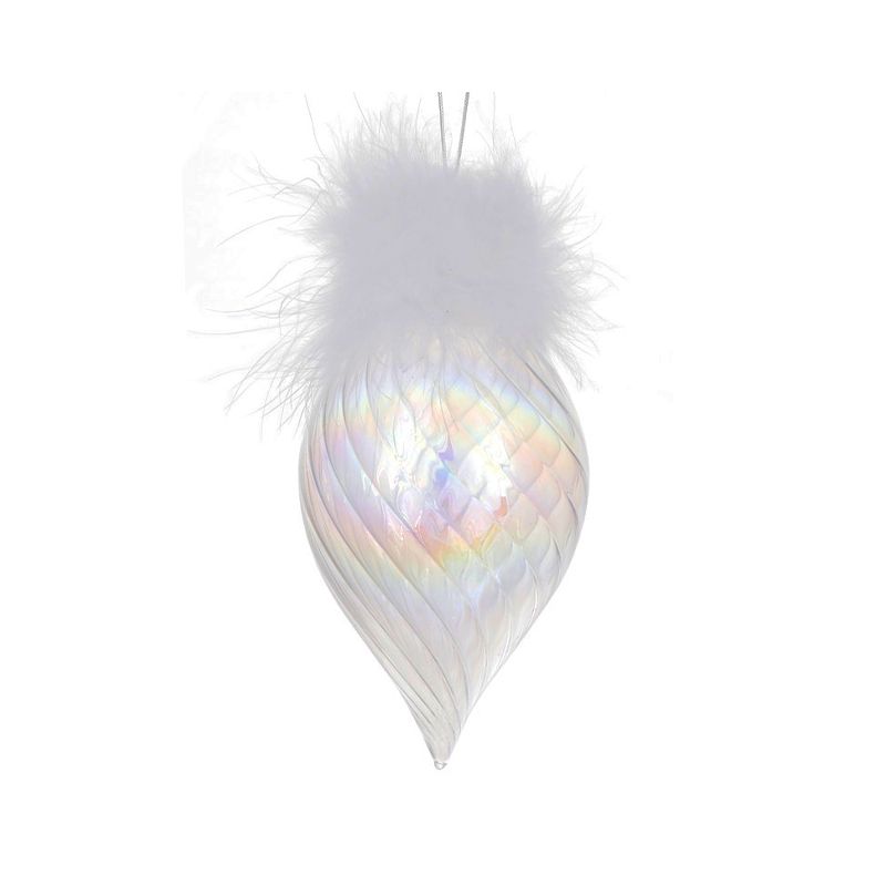 Ялинкова прикраса з напівпрозорого скла з декором з пір'я 16см, колір - діамантовий білий thumbnail popup