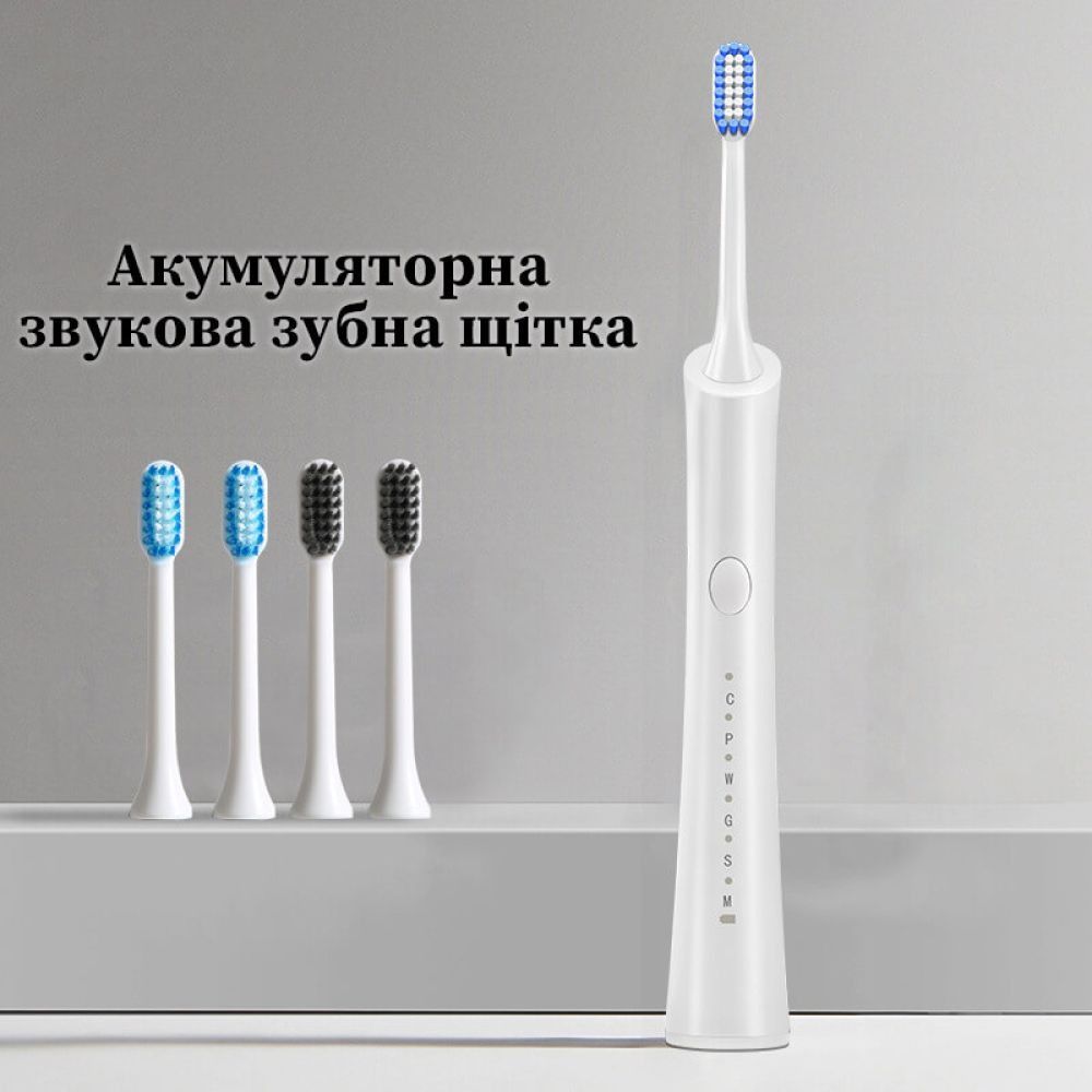 Електрична зубна щітка акумуляторна звукова з 5 насадками Wi XBН168. Біла thumbnail popup