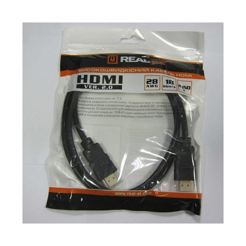 Кабель REAL-EL HDMI-HDMI HIGH speed 1,0m ver2.0 ;4K;2160P; black thumbnail popup