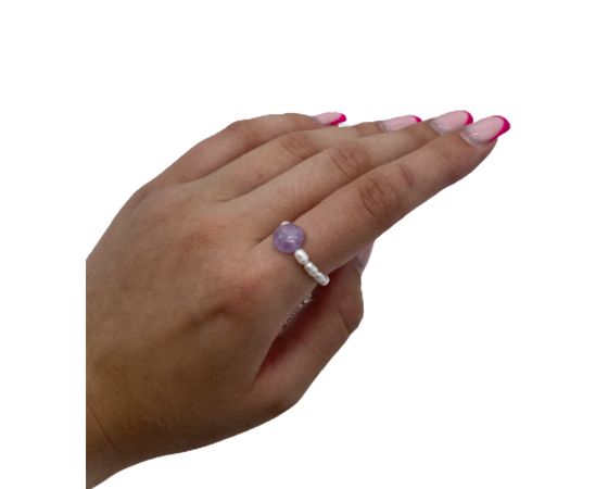 Каблучка 'Самоцвіт' з перлами та фіолетовим камінням, 16,5-17см. (810658) - 20518 thumbnail popup