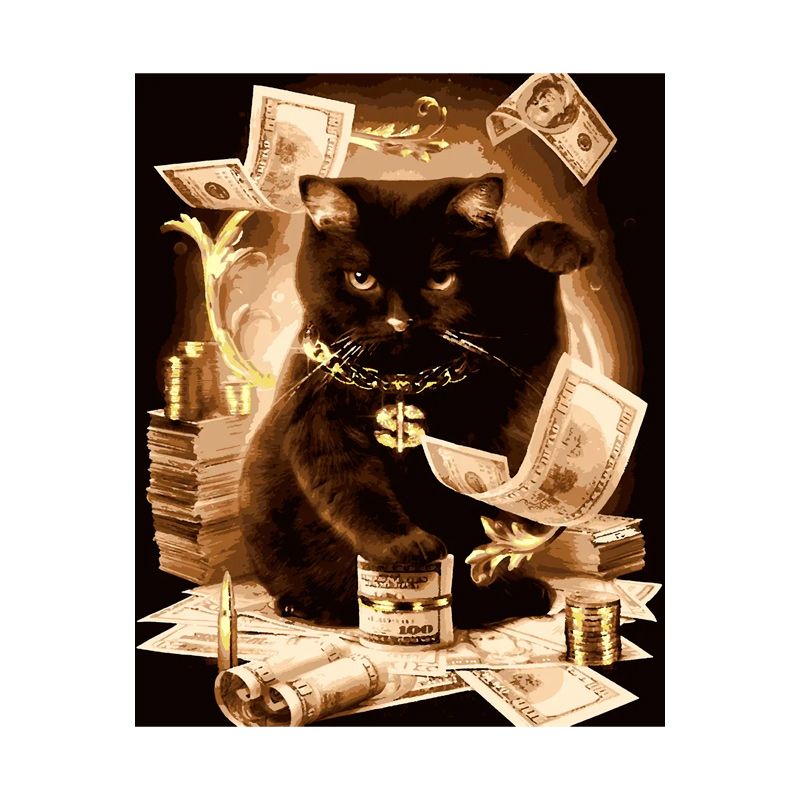 Картина за номерами 'Кіт з грошима (з золотою фарбою)' 40*50 см (PN5585) thumbnail popup