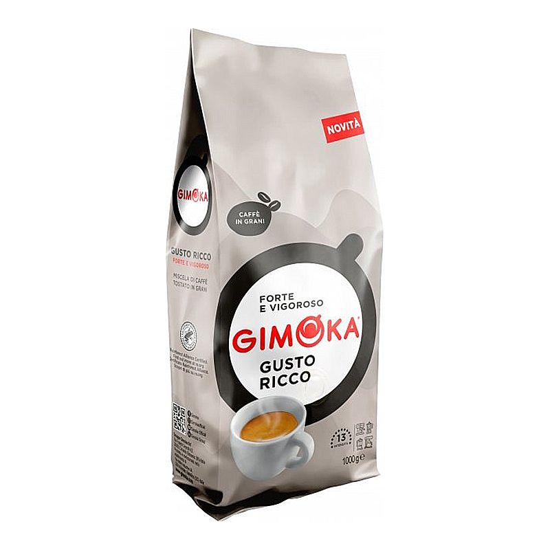 Кава в зерновій з Італії Gimoka Gusto Ricco (Джимока), 1кг, темно середньої обсмажування, суміш робу
 thumbnail popup