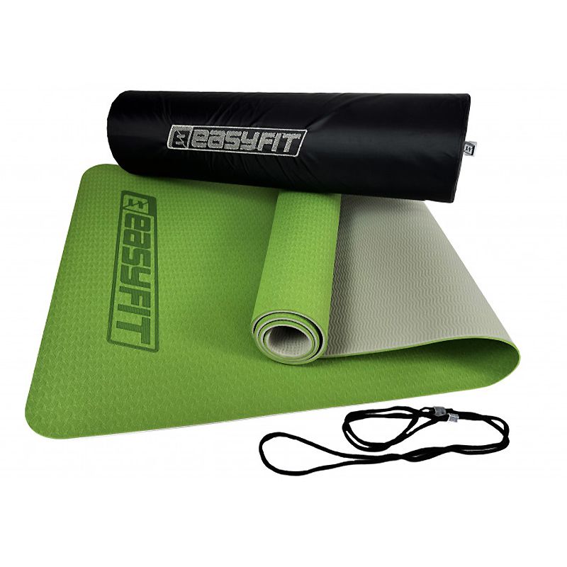 Килимок для йоги та фітнесу EasyFit TPE TC 6 мм двошаровий зелений із сірим   Чохол thumbnail popup