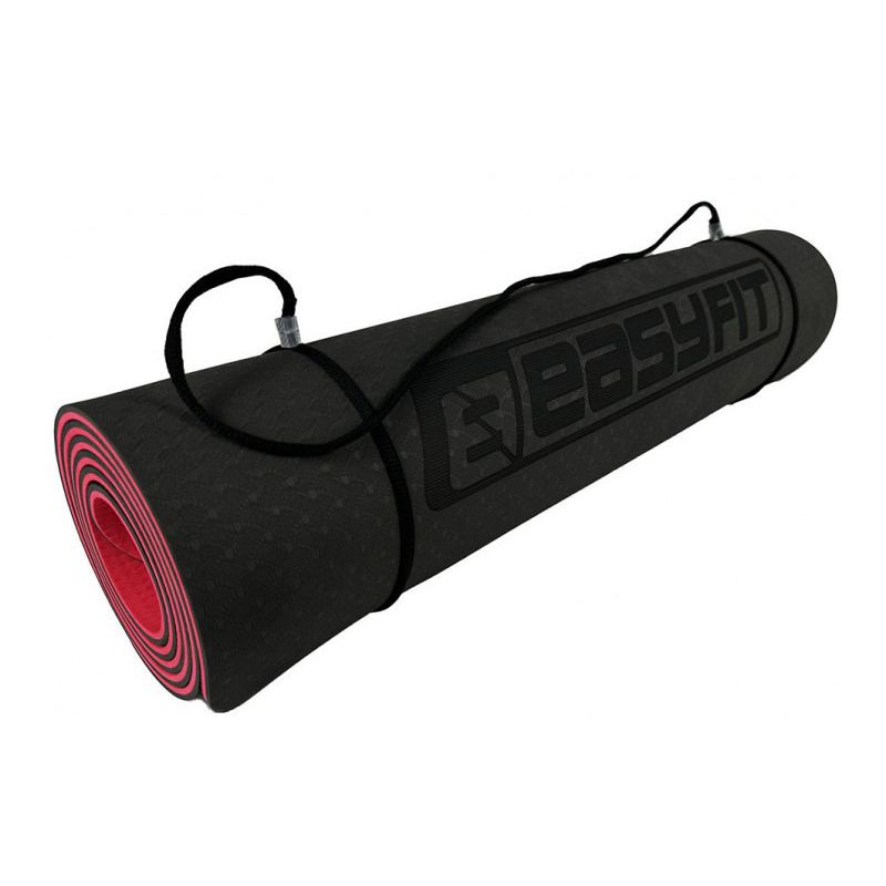 Килимок для йоги та фітнесу EasyFit TPE TC 6 мм двошаровий Чорний-червоний Чохол
 thumbnail popup