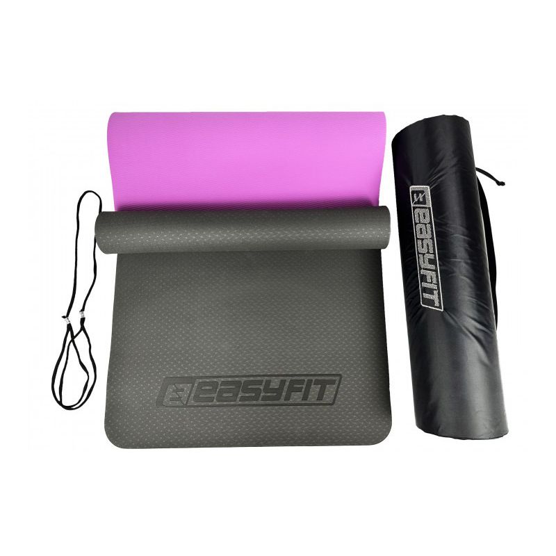 Килимок для йоги та фітнесу EasyFit TPE TC 6 мм двошаровий Чорний-фіолетовий Чохол
 thumbnail popup
