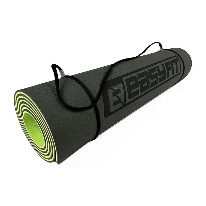 Килимок для йоги та фітнесу EasyFit TPE TC 6 мм двошаровий Чорний-зелений Чохол
 thumbnail popup