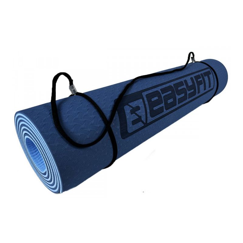 Килимок для йоги та фітнесу EasyFit TPE TC 6 мм двошаровий Синій-блакитний Чохол
 thumbnail popup