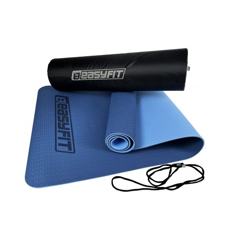 Килимок для йоги та фітнесу EasyFit TPE TC 6 мм двошаровий Синій-блакитний Чохол
 thumbnail popup