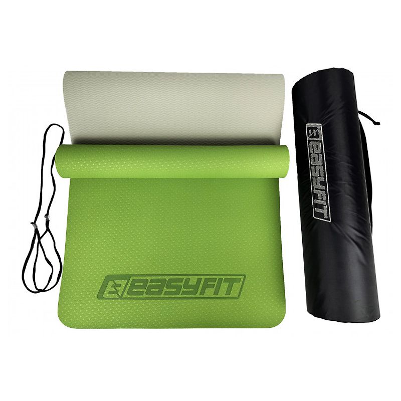 Килимок для йоги та фітнесу EasyFit TPE TC 6 мм двошаровий зелений із сірим   Чохол thumbnail popup