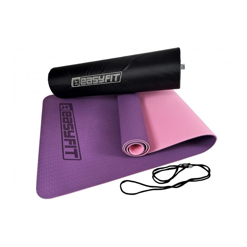 Килимок для йоги та фітнесу EasyFit TPE TC 6 мм двошаровий Фіолетовий-рожевий Чохол
 thumbnail popup