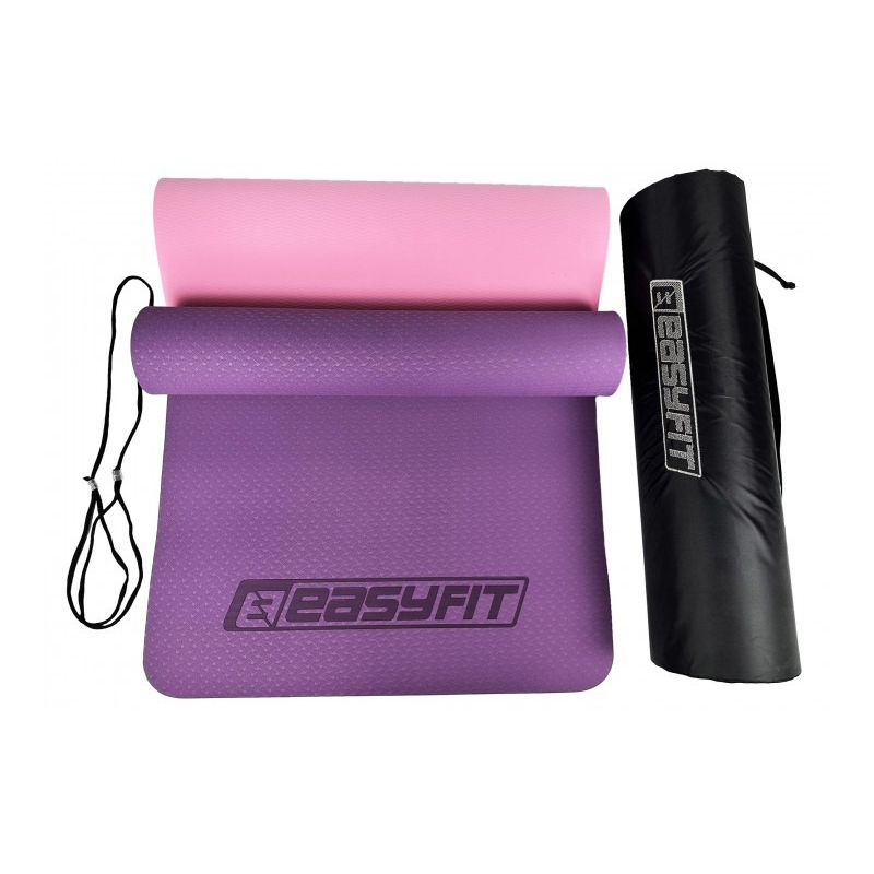 Килимок для йоги та фітнесу EasyFit TPE TC 6 мм двошаровий Фіолетовий-рожевий Чохол
 thumbnail popup