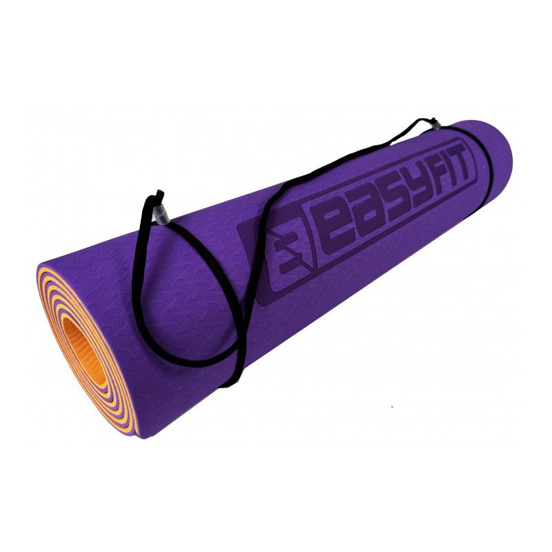 Килимок для йоги та фітнесу EasyFit TPE TC 6 мм двошаровий Фіолетовий-помаранчевий Чохол
 thumbnail popup
