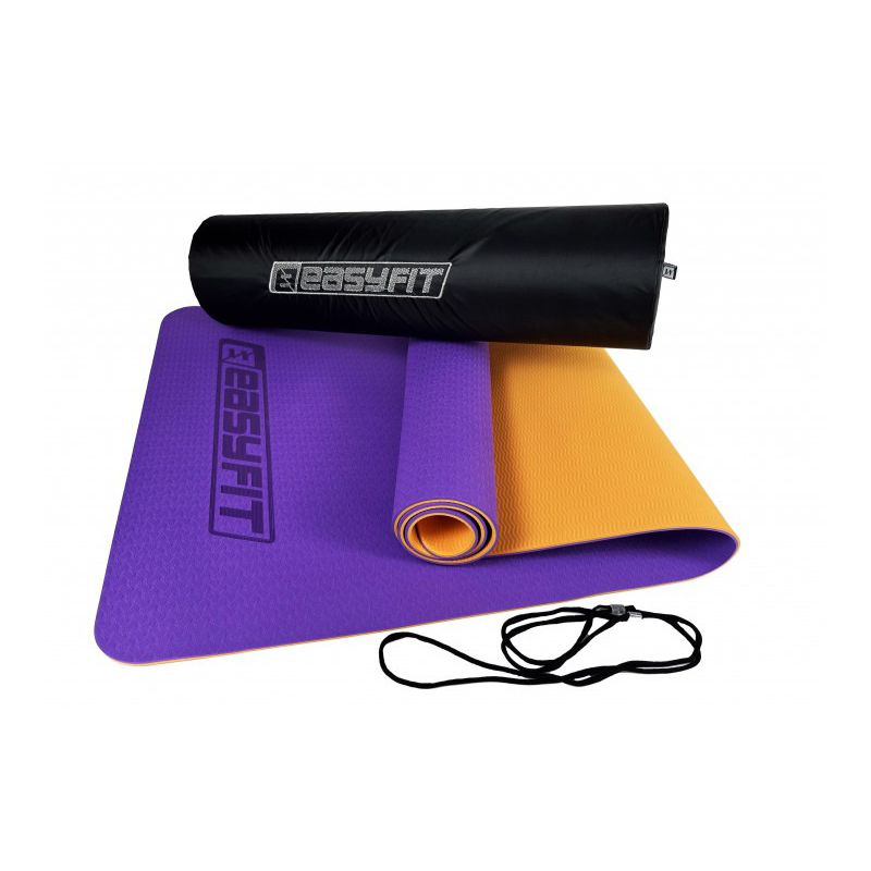 Килимок для йоги та фітнесу EasyFit TPE TC 6 мм двошаровий Фіолетовий-помаранчевий Чохол
 thumbnail popup