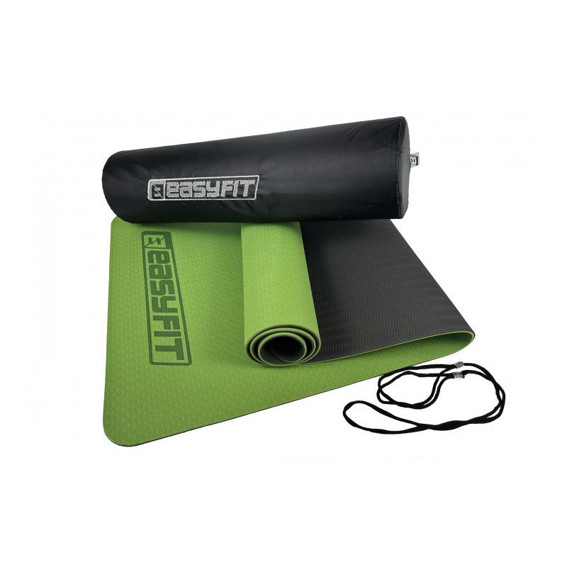 Килимок для йоги та фітнесу EasyFit TPE TC 6 мм двошаровий Зелений-чорний Чохол
 thumbnail popup