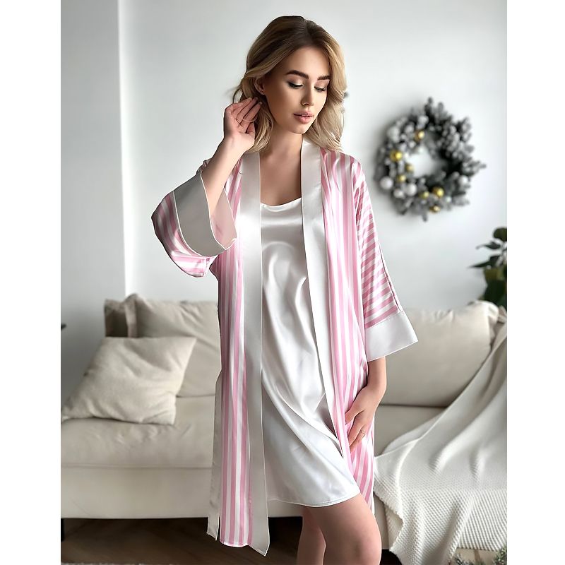 Комплект для дому Domino Victoria's Secret сорочка та халат з шовку, біло-рожевий, р.XL (1149) thumbnail popup