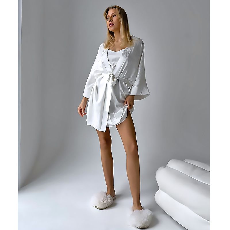 Комплект для дому Domino з шовку, сорочка та халат, білий, р.XL (1013) thumbnail popup