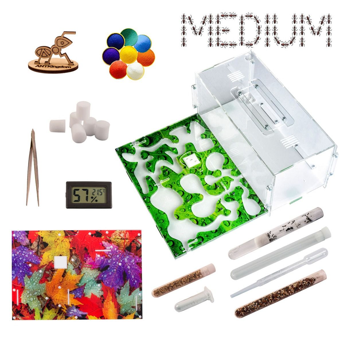 Комплект мурашиної ферми 'Мурашиний рай L Medium', зелений лист,12 предметів (828806) thumbnail popup