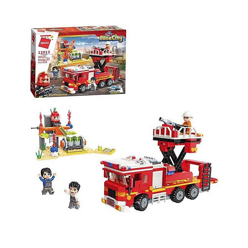 Конструктор Qman пожежна машина, будівля, фігурки, 539дет, 43*32*7см (523952) thumbnail popup