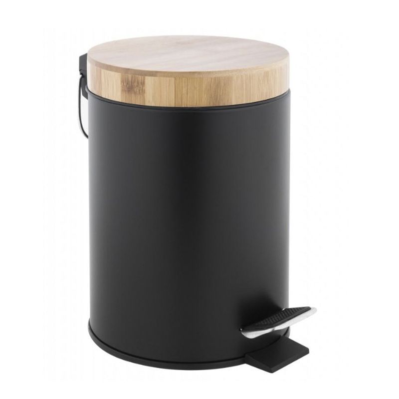 Корзина (кошик) для сміття Yoka, CH.BIN-BLK, окремостояча, чорна, нержавіюча сталь, бамбук thumbnail popup