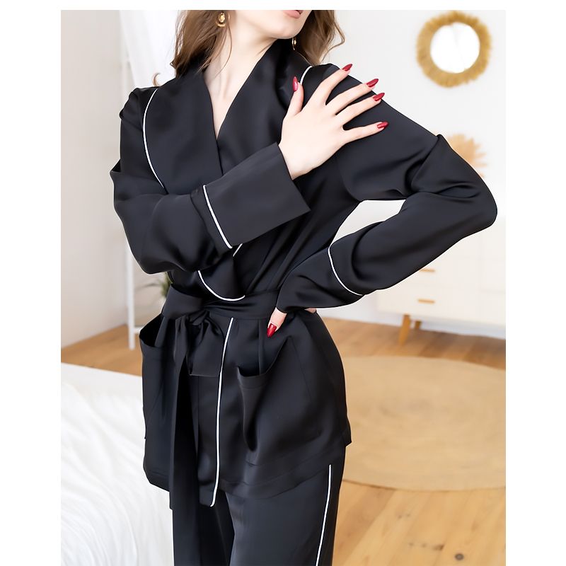 Костюм в піжамному стилі, королівський шовк, Estelle чорний M-L (30039) thumbnail popup