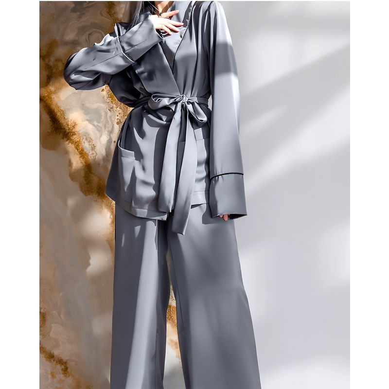Костюм в піжамному стилі, королівський шовк, Estelle сірий M-L (30037) thumbnail popup