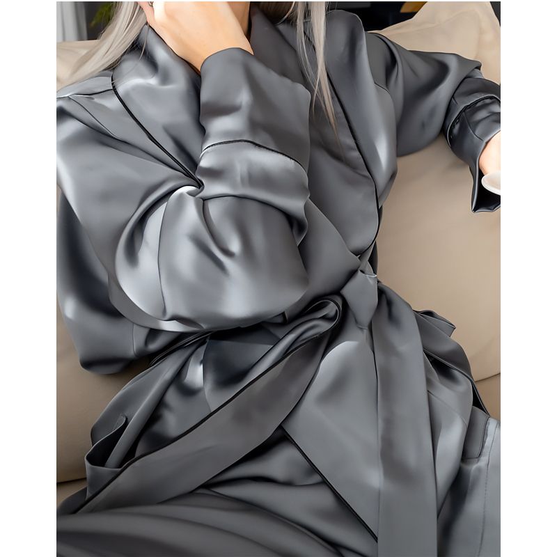 Костюм в піжамному стилі, королівський шовк, Estelle сірий M-L (30037) thumbnail popup