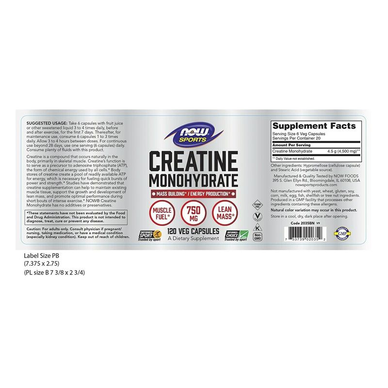 Креатин NOW Foods Creatine Monohydrate 750 mg 120 caps thumbnail popup