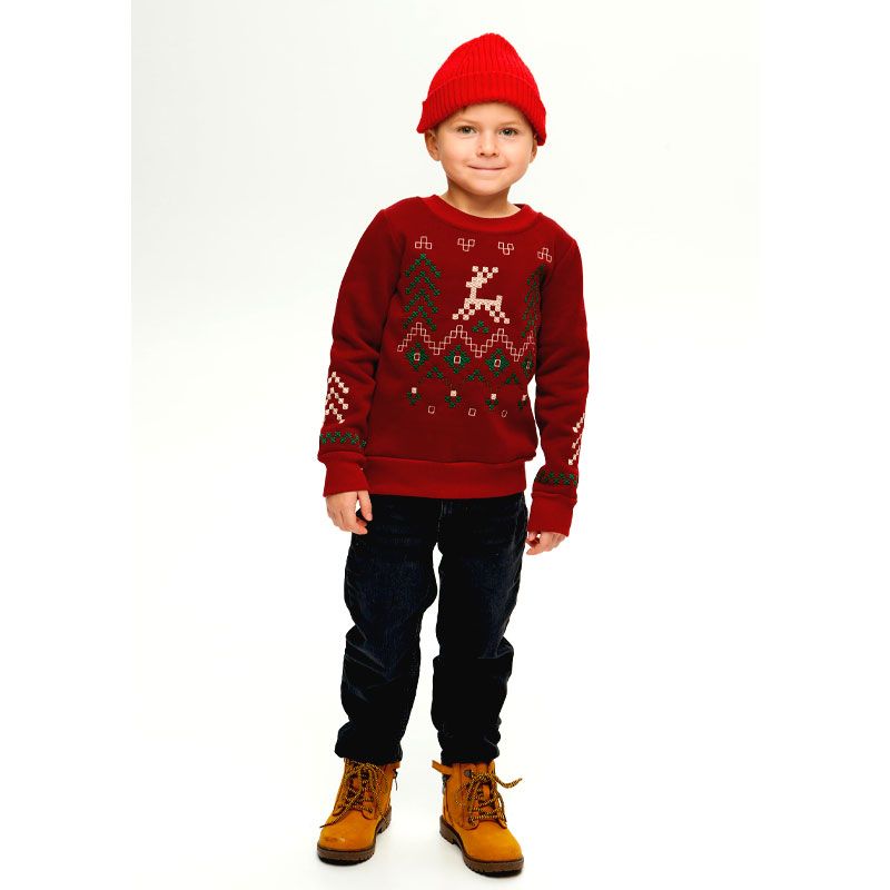 Світшот Ukrglamour для хлопчика Грудень з вишивкою орнаменту, бордовий, р.104 (UKRD-6647) thumbnail popup