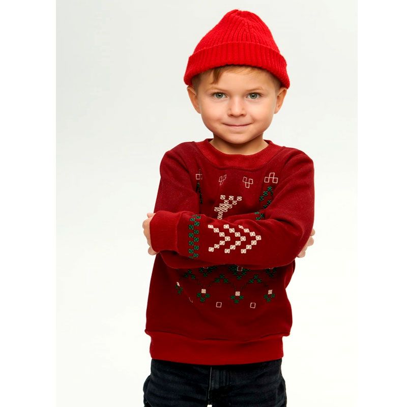 Світшот Ukrglamour для хлопчика Грудень з вишивкою орнаменту, бордовий, р.116 (UKRD-6647) thumbnail popup