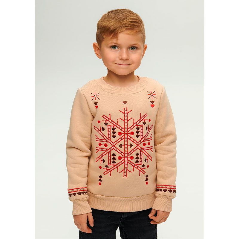 Світшот Ukrglamour для хлопчика різдвяний з вишивкою орнаменту, бежевий, р.104 (UKRH-6644) thumbnail popup
