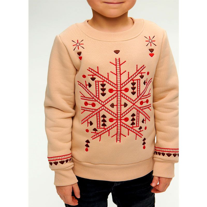 Світшот Ukrglamour для хлопчика різдвяний з вишивкою орнаменту, бежевий, р.104 (UKRH-6644) thumbnail popup