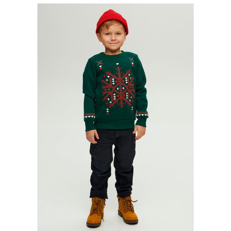 Світшот Ukrglamour для хлопчика різдвяний з вишивкою орнаменту, зелений, р.104 (UKRD-6645) thumbnail popup