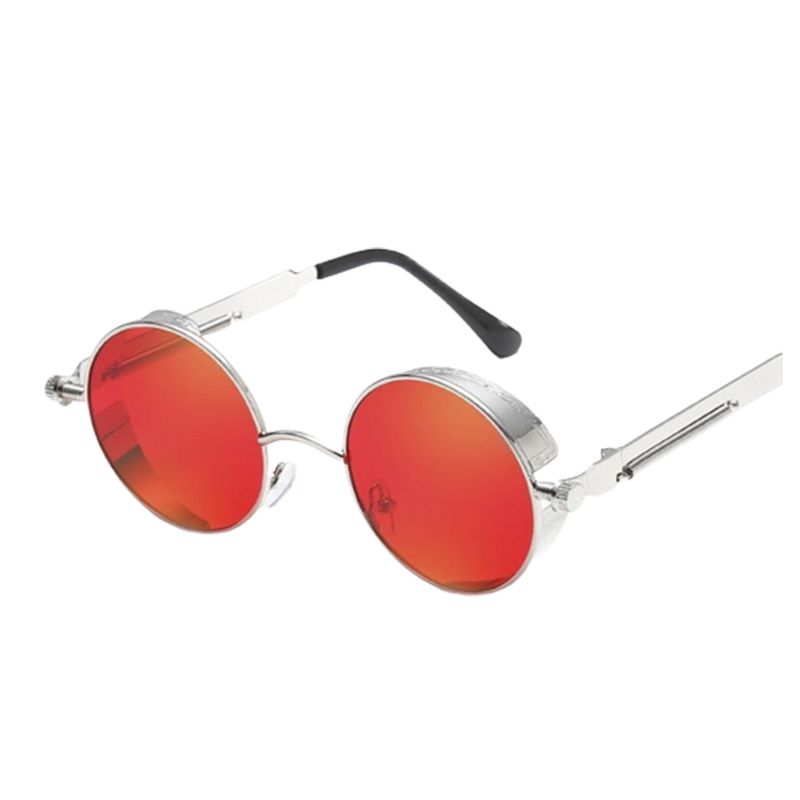 Круглі окуляри сонцезахисні вінтажні, стімпанк, червоні (Silver-Red) thumbnail popup