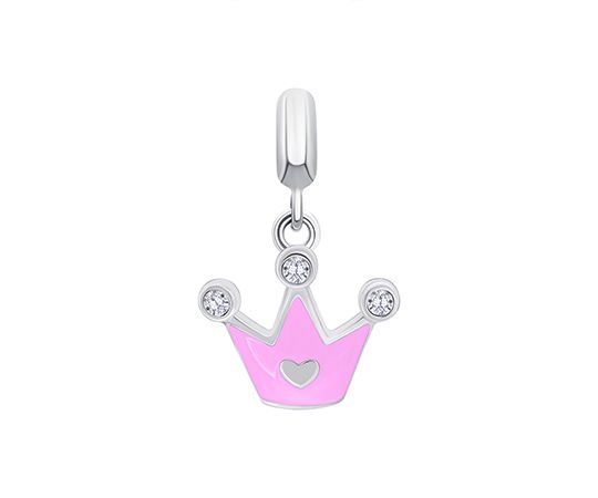 Кулон UmaUmi корона з серцем, рожевий, срібний, 2.5 г. (005808)
 thumbnail popup