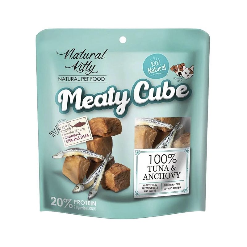 Ласощі Natural Kitty MEATY CUBE для котів та собак, кубики тунця та анчоуса, 60 г thumbnail popup