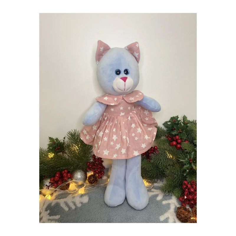 М'яка іграшка котик у платті, блакитний в рожевій сукні, 50 см, (М015/14) thumbnail popup