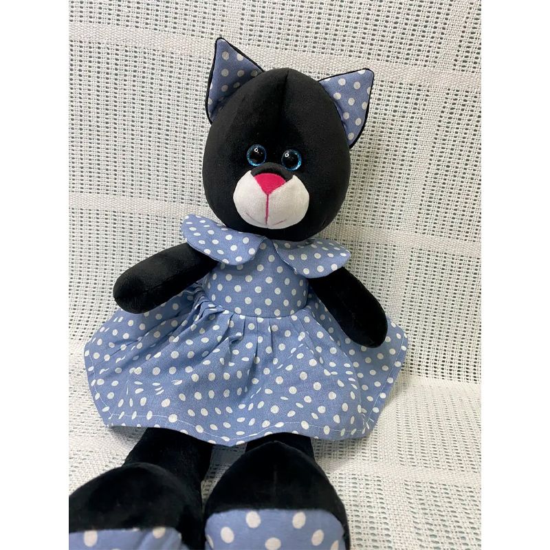 М'яка іграшка котик у платті, чорний в блакитній сукні, 35 см, (М015/06) thumbnail popup