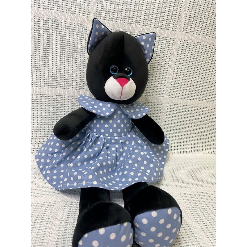 М'яка іграшка котик у платті, чорний в блакитній сукні, 35 см, (М015/06) thumbnail popup