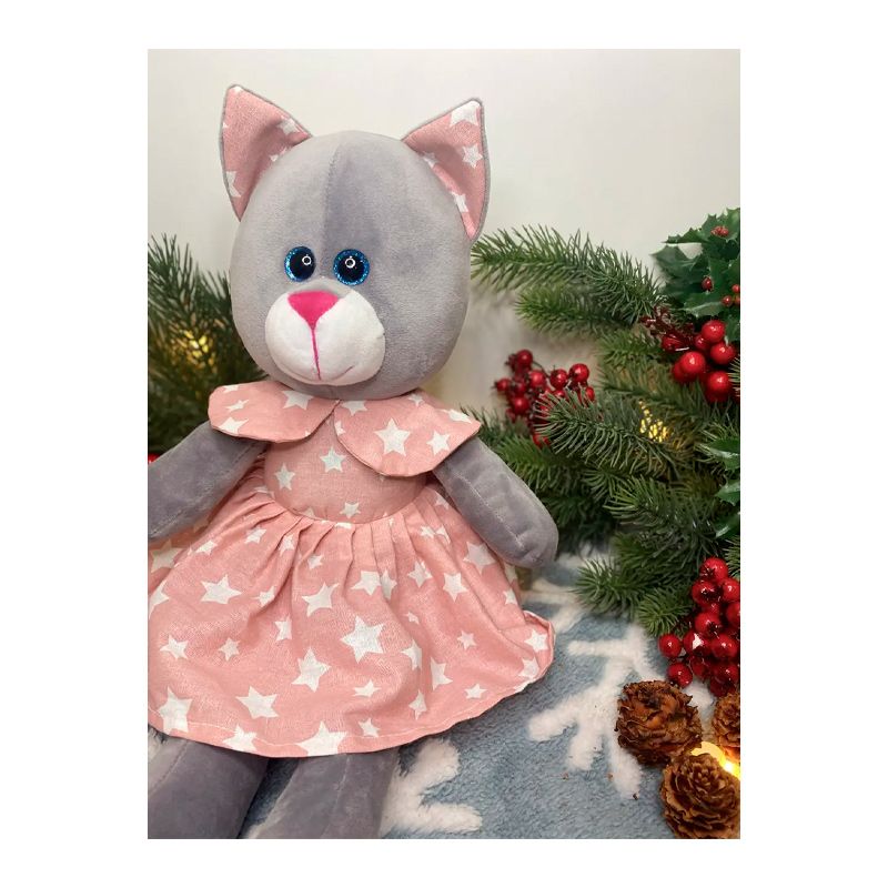 М'яка іграшка котик у платті, сірий в блакитній сукні, 50 см, (М015/13) thumbnail popup