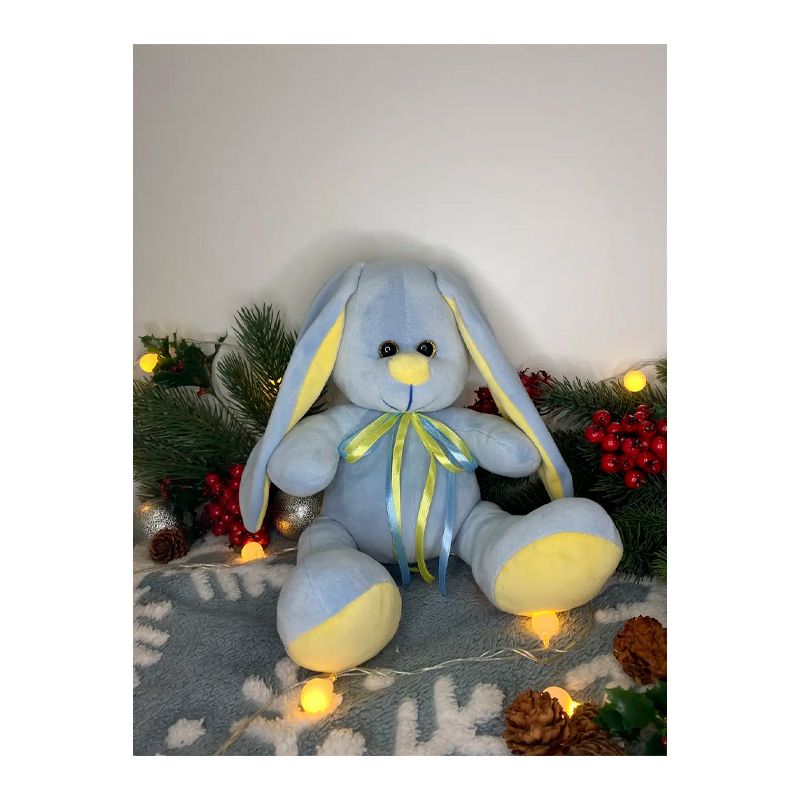 М'яка іграшка зайчик Діксі, блакитно жовтий, 33 см, (М001/09) thumbnail popup