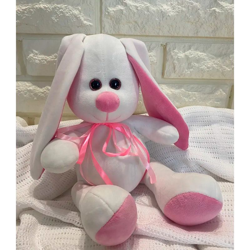 М'яка іграшка зайчик Діксі, молочний з рожевим, 33 см, (М001/02) thumbnail popup