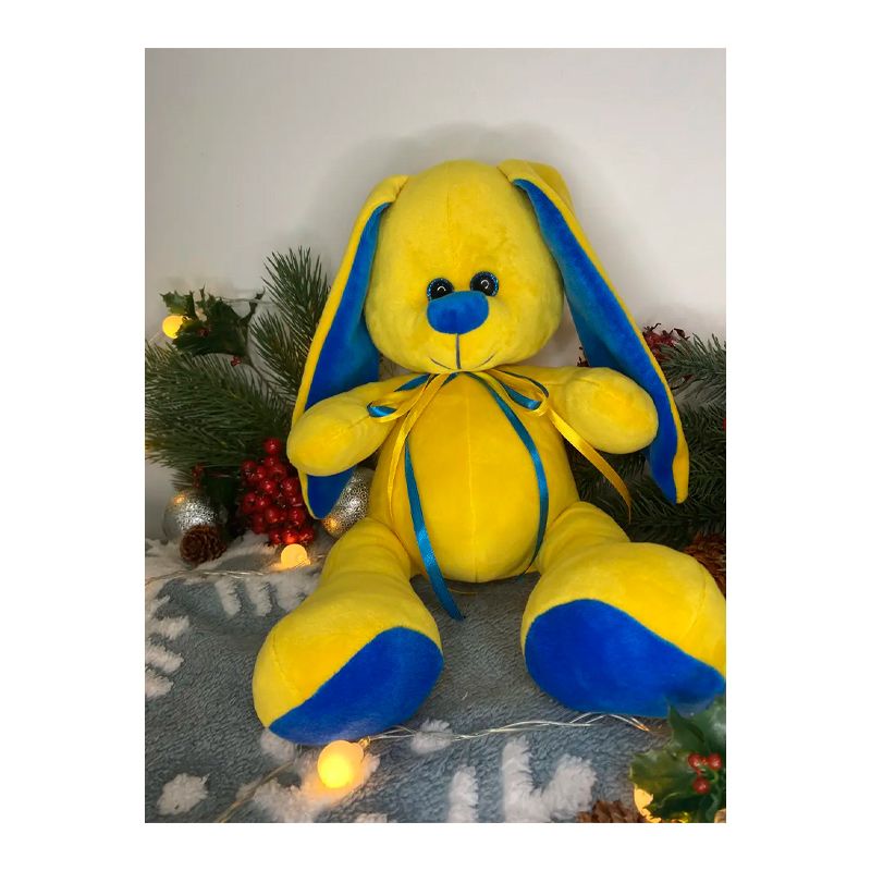 М'яка іграшка зайчик Діксі, жовто синій, 33 см, (М001/08) thumbnail popup