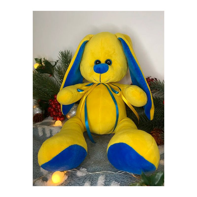 М'яка іграшка зайчик Діксі, жовто синій, 33 см, (М001/08) thumbnail popup