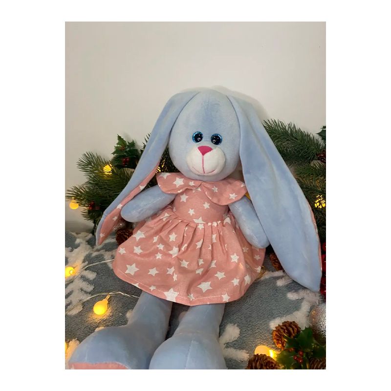 М'яка іграшка зайчик у платті,блакитний в рожевій сукні, 50 см, (М014/17) thumbnail popup