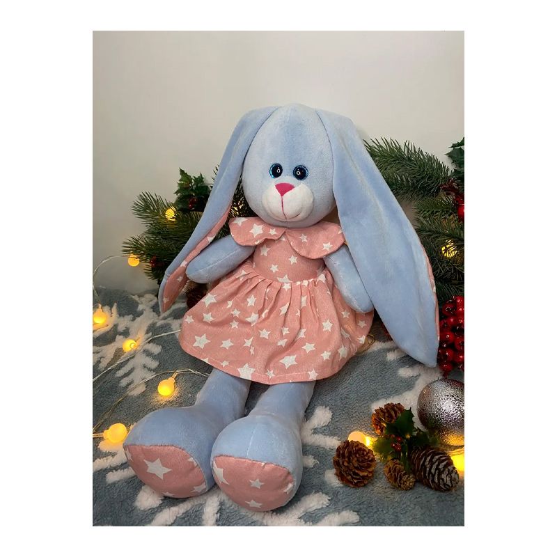 М'яка іграшка зайчик у платті,блакитний в рожевій сукні, 50 см, (М014/17) thumbnail popup