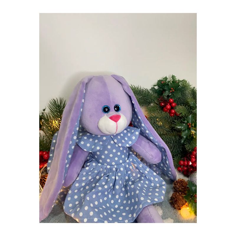 М'яка іграшка зайчик у платті, лавандовий в блакитній сукні, 35 см, (М014/06) thumbnail popup