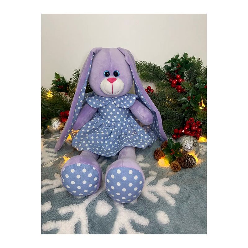 М'яка іграшка зайчик у платті, лавандовий в блакитній сукні, 35 см, (М014/06) thumbnail popup